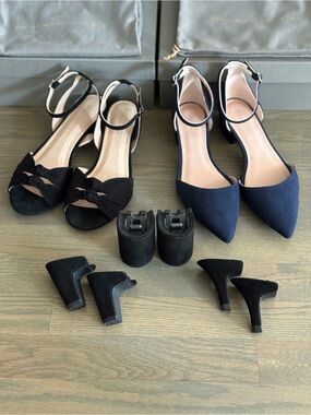 Mime et Moi Convertible Heels Set - Size 8 EU 38 - Black Sandals, Navy Flats